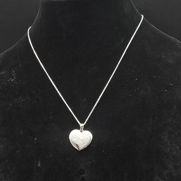 FAS Diamond Chip Heart Necklace Pendant Silver Tone - Picture 4 of 12